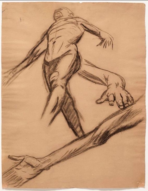 Jose Clemente Orozco. Man on Fire. Charcoal on paper, 1937-1939. Gift of Salma and Michael Wornick.